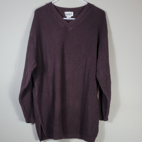 Y2K Vintage Womens Chunky Knit Sweater Pullover Size XL Brown VNeck Minimal - Picture 1 of 8